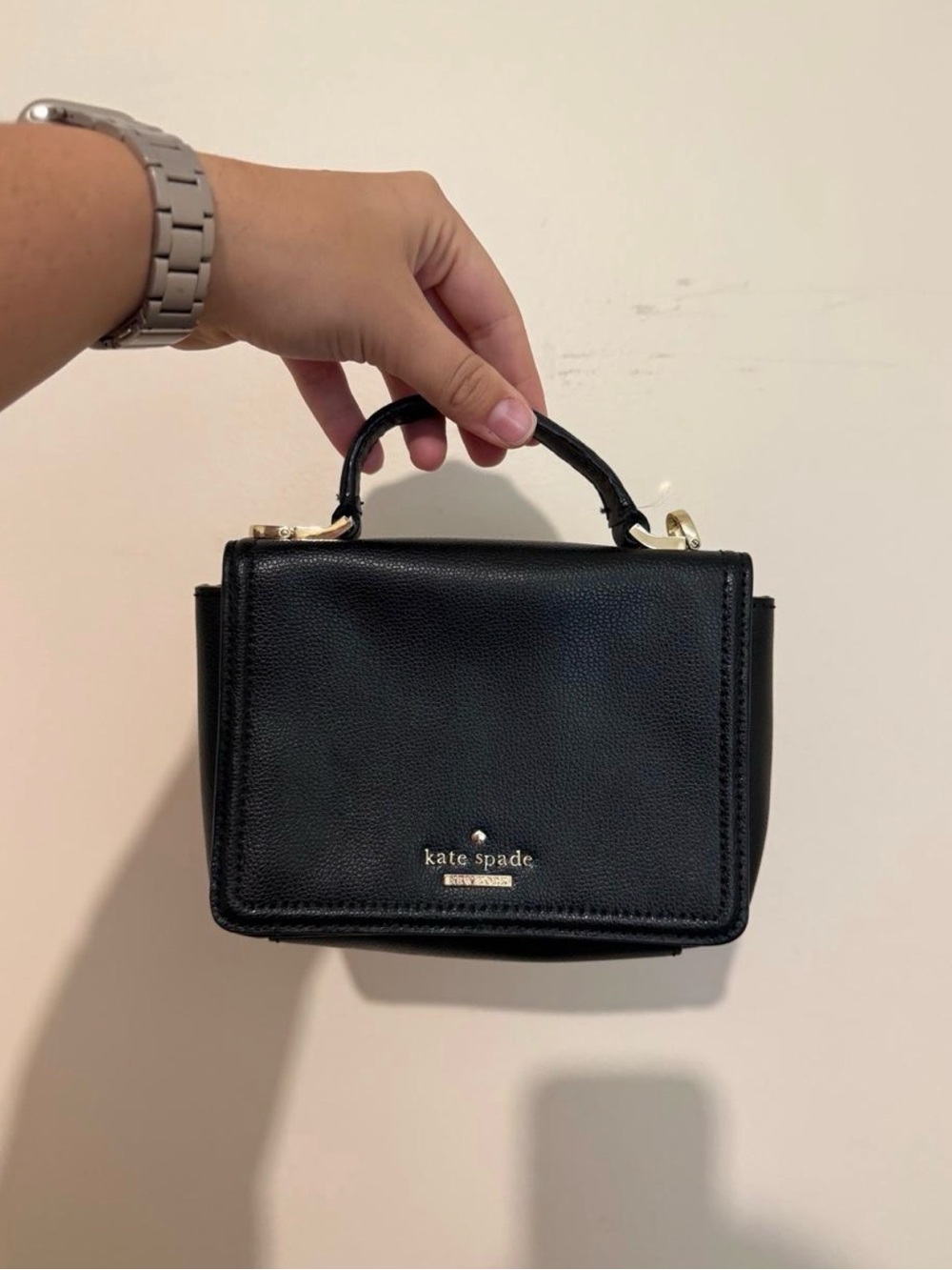 kate spade black mini top-handle bag with gold hardware